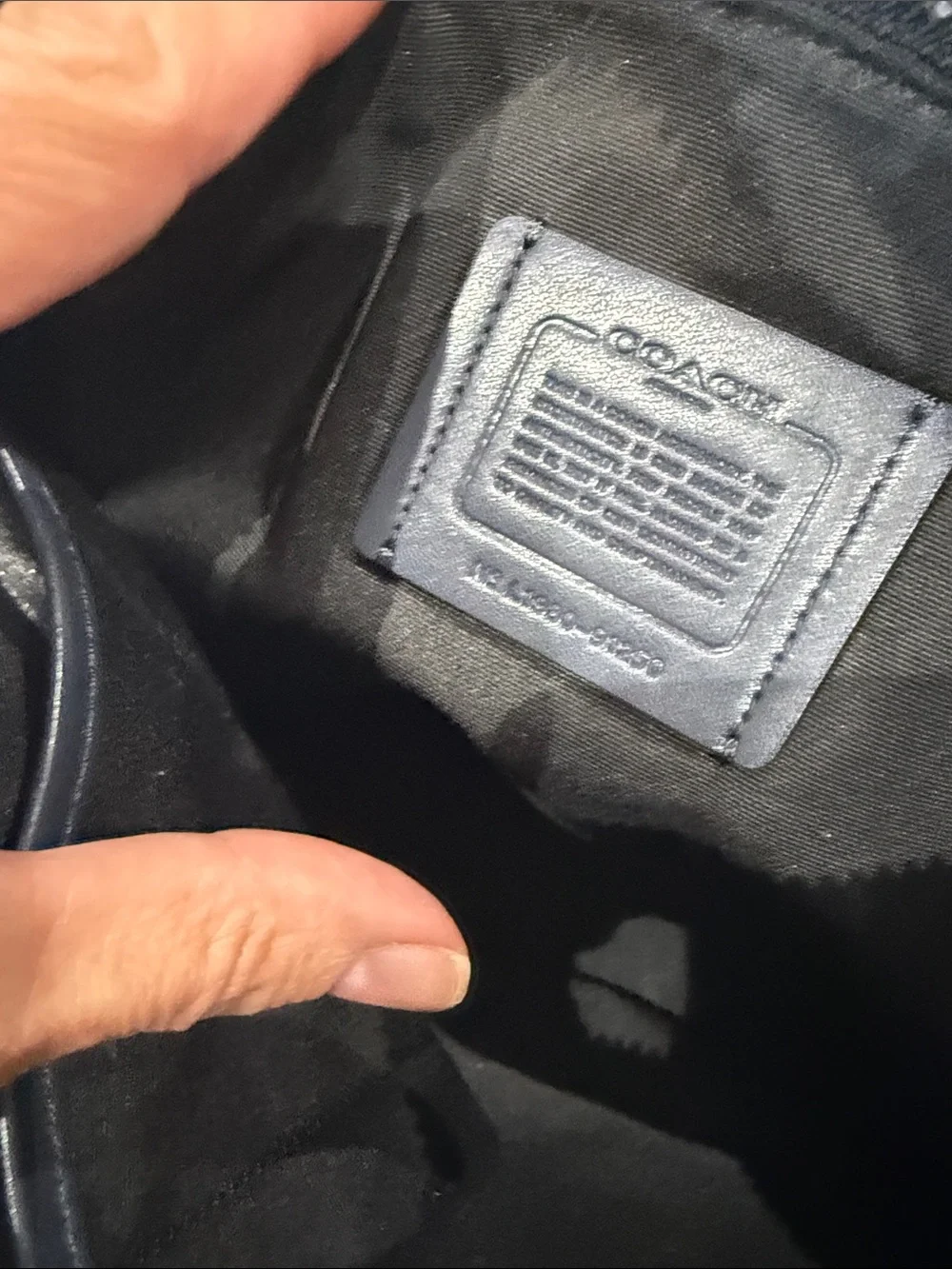 Coach Reflective Navy Leather Carryall Pouch